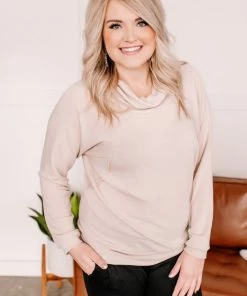 No Ship Drop Ship Just Warming Up Soft Terry Top In Taupe Apparel