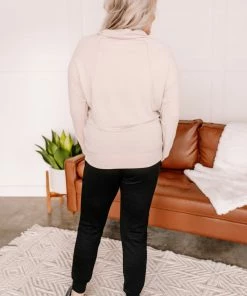 No Ship Drop Ship Just Warming Up Soft Terry Top In Taupe Apparel