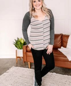 No Ship Drop Ship Apparel Stay Frosty Striped Raglan Knit Top