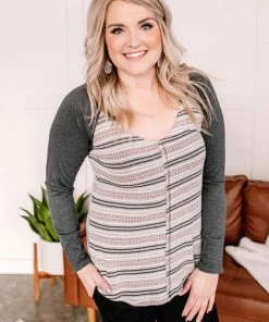 No Ship Drop Ship Apparel Stay Frosty Striped Raglan Knit Top