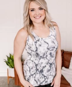 No Ship Drop Ship Apparel Cloudy Days Tie Dye Gray And White Tank Top