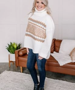 No Ship Drop Ship Necks In Line Knit Sweater In Snow Day Apparel