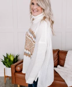 No Ship Drop Ship Necks In Line Knit Sweater In Snow Day Apparel