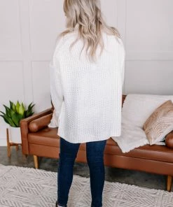 No Ship Drop Ship Necks In Line Knit Sweater In Snow Day Apparel