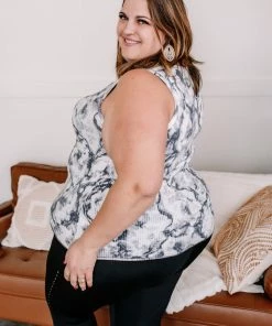 No Ship Drop Ship Apparel Cloudy Days Tie Dye Gray And White Tank Top