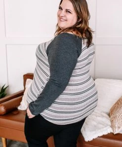 No Ship Drop Ship Apparel Stay Frosty Striped Raglan Knit Top