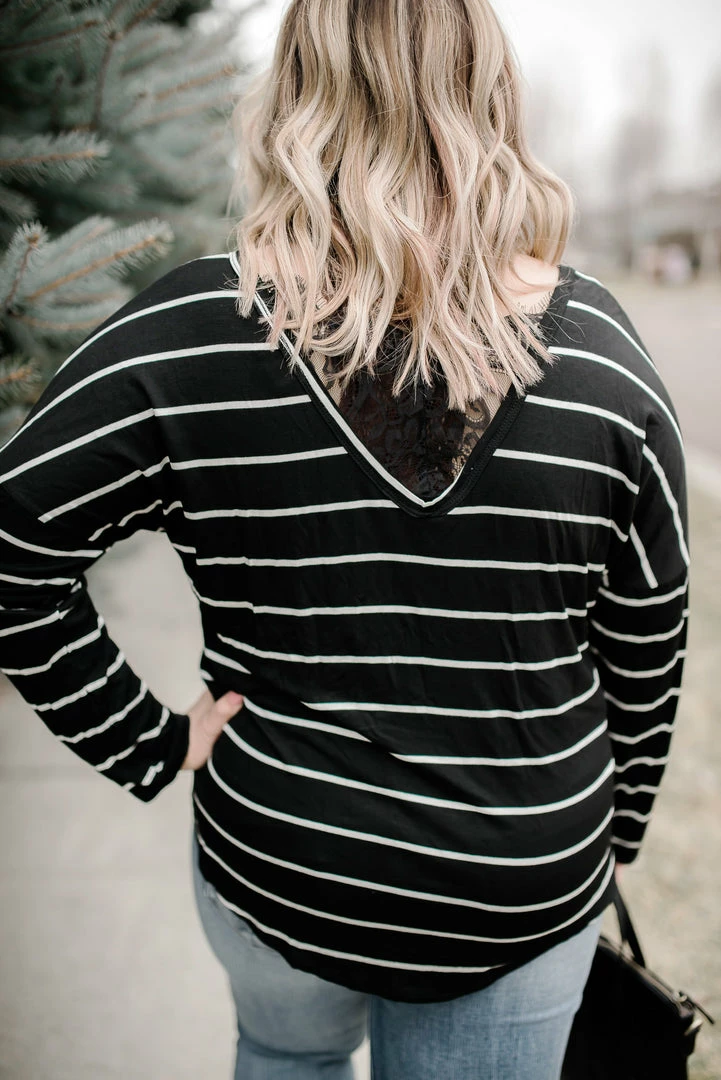No Ship Drop Ship Seize The Moment Black Lace Striped Top 6 No Ship Drop Ship Seize The Moment Black Lace Striped Top