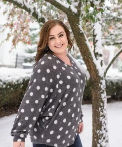 No Ship Drop Ship Positively Glacial Polka Dot Fleece Top