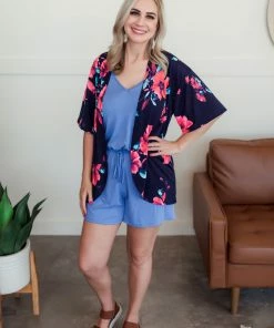 No Ship Drop Ship Tops Mainstream French Blue Summer Romper