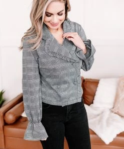 No Ship Drop Ship Apparel Check It Out Black Ruffled Jacket