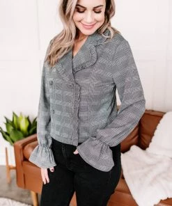 No Ship Drop Ship Apparel Check It Out Black Ruffled Jacket