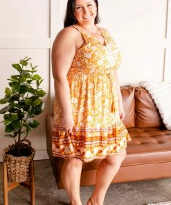 No Ship Drop Ship A Little Bird Told Me Floral Dress In Honey (GHG-S)