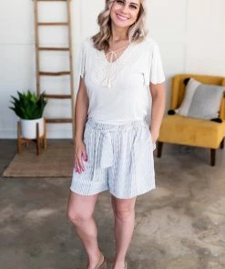 No Ship Drop Ship Apparel Consider It A Tie Cream Striped Shorts