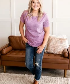 No Ship Drop Ship Apparel Just Wash Me Acid Wash Tee In Purple Essence