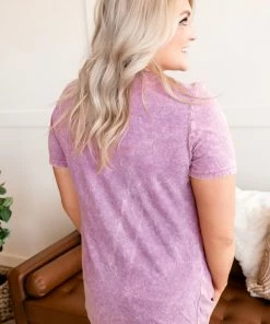 No Ship Drop Ship Apparel Just Wash Me Acid Wash Tee In Purple Essence