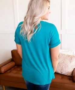 No Ship Drop Ship Apparel Pocketful Of Basics Tee In Teal