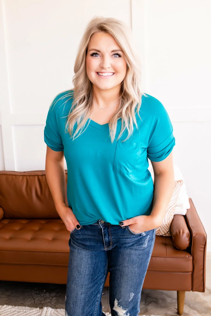 No Ship Drop Ship Apparel Pocketful Of Basics Tee In Teal 1 No Ship Drop Ship Apparel Pocketful Of Basics Tee In Teal