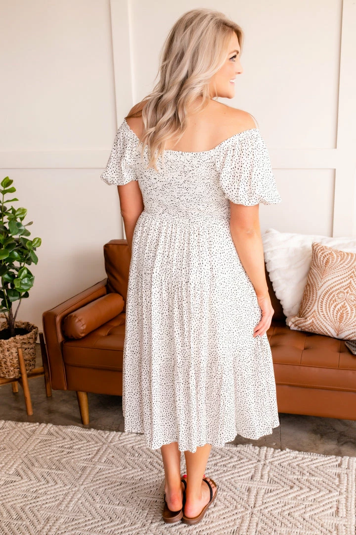 No Ship Drop Ship The Best Of Me Smocked Midi Dress In Black & Ivory (GHG-S) 5 No Ship Drop Ship The Best Of Me Smocked Midi Dress In Black & Ivory (GHG-S)