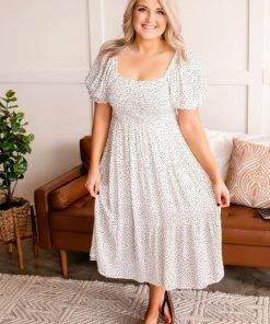 No Ship Drop Ship The Best Of Me Smocked Midi Dress In Black & Ivory (GHG-S)