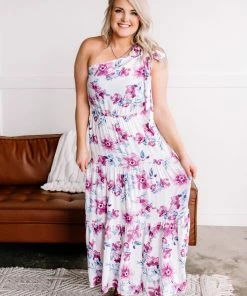 No Ship Drop Ship Apparel A Modern Twist Ribbon Tie Tiered Dress In Purple Floral