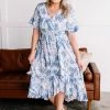 No Ship Drop Ship Point Break Flowy Surplice High Low Dress In Ocean Blue (GHG-M) GHG- Shop Singles