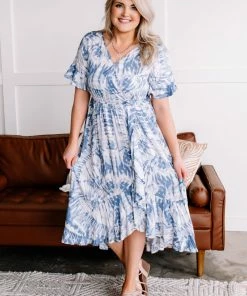 No Ship Drop Ship Point Break Flowy Surplice High Low Dress In Ocean Blue (GHG-M) GHG- Shop Singles