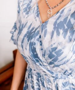 No Ship Drop Ship Apparel Point Break Flowy Surplice High Low Dress In Ocean Blue