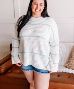 No Ship Drop Ship Double Your Fun Sweater In Spearmint And Cream Apparel