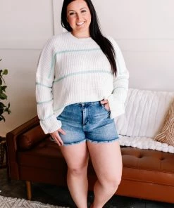 No Ship Drop Ship Double Your Fun Sweater In Spearmint And Cream Apparel