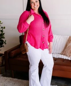 No Ship Drop Ship The Decision Is Final Button Down Waffle Knit Top In Hot Pink 14 No Ship Drop Ship The Decision Is Final Button Down Waffle Knit Top In Hot Pink