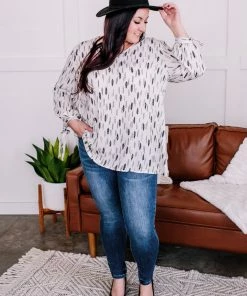 No Ship Drop Ship Feather Together Blouse In Ivory & Black