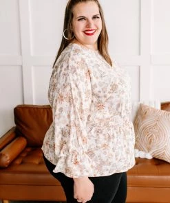 No Ship Drop Ship Counting Flowers Floral Smocked Blouse In Peach Apparel