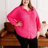 No Ship Drop Ship The Decision Is Final Button Down Waffle Knit Top In Hot Pink