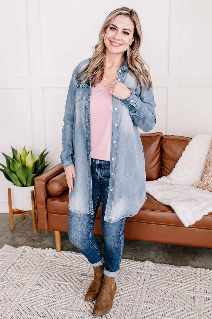 No Ship Drop Ship Worn Around The Edges Tunic In Denim 10 No Ship Drop Ship Worn Around The Edges Tunic In Denim