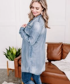 No Ship Drop Ship Worn Around The Edges Tunic In Denim 19 No Ship Drop Ship Worn Around The Edges Tunic In Denim