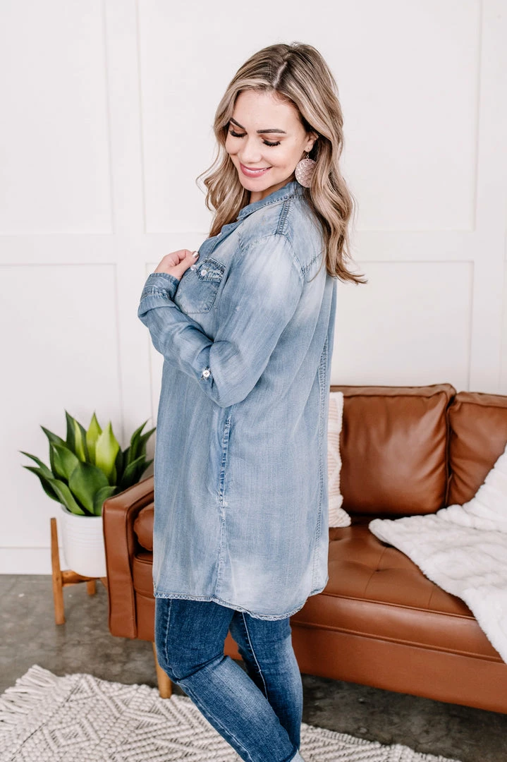 No Ship Drop Ship Worn Around The Edges Tunic In Denim 8 No Ship Drop Ship Worn Around The Edges Tunic In Denim