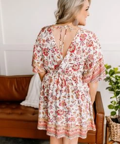 No Ship Drop Ship Saving The Best Boho Floral Tie Back Dress In Coral (GHG-S)