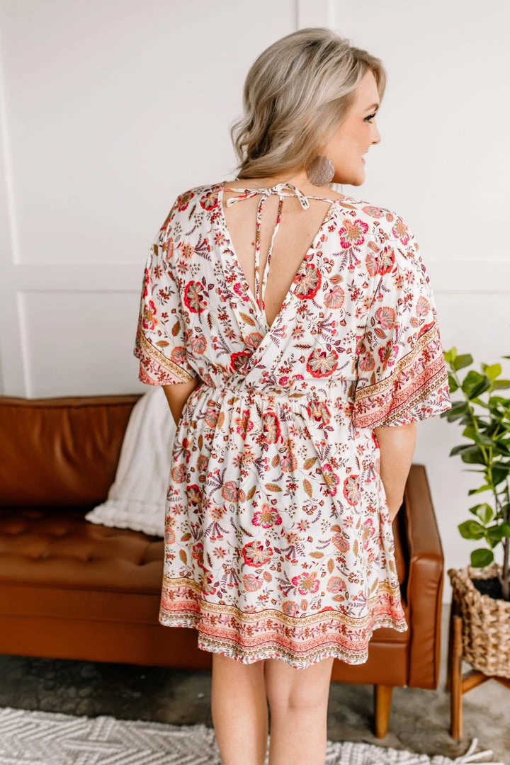 No Ship Drop Ship Saving The Best Boho Floral Tie Back Dress In Coral (GHG-S) 2 No Ship Drop Ship Saving The Best Boho Floral Tie Back Dress In Coral (GHG-S)