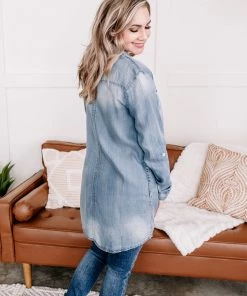No Ship Drop Ship Worn Around The Edges Tunic In Denim 16 No Ship Drop Ship Worn Around The Edges Tunic In Denim