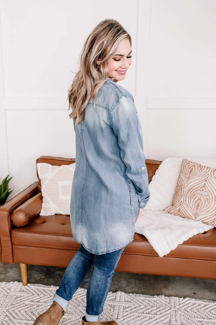No Ship Drop Ship Worn Around The Edges Tunic In Denim 5 No Ship Drop Ship Worn Around The Edges Tunic In Denim