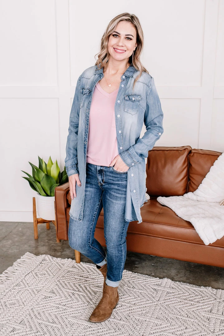 No Ship Drop Ship Worn Around The Edges Tunic In Denim 3 No Ship Drop Ship Worn Around The Edges Tunic In Denim