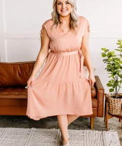 No Ship Drop Ship A Touch Of Peach Midi Dress (GHG- S, M)