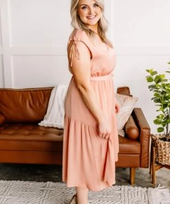 No Ship Drop Ship A Touch Of Peach Midi Dress