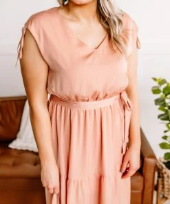 No Ship Drop Ship A Touch Of Peach Midi Dress