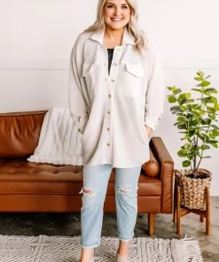 No Ship Drop Ship Crème De La Crème Button Down Waffle Knit Shacket Apparel 19 No Ship Drop Ship Crème De La Crème Button Down Waffle Knit Shacket Apparel