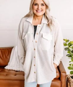 No Ship Drop Ship Crème De La Crème Button Down Waffle Knit Shacket Apparel