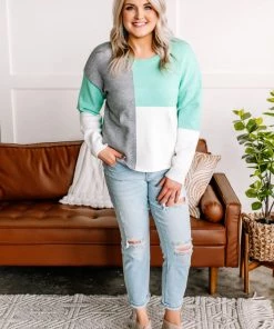 No Ship Drop Ship See You Later Colorblock Sweater In Mint & Gray Apparel 14 No Ship Drop Ship See You Later Colorblock Sweater In Mint & Gray Apparel