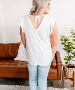 No Ship Drop Ship Apparel Back To The Start Ruffle Pointelle Top In Ivory