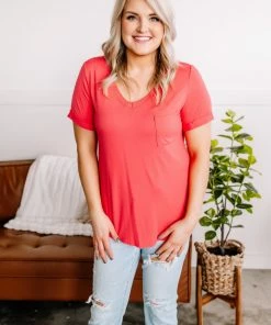 No Ship Drop Ship Apparel Drawn To You V Neck Short Sleeve Top In Watermelon