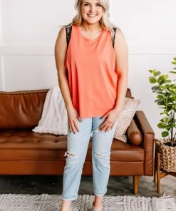 No Ship Drop Ship Muscle Out The Competition Sleeveless Muscle Tee In Coral